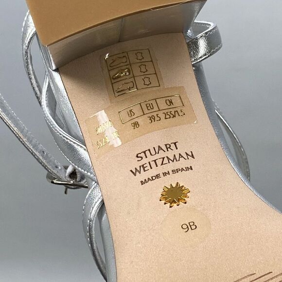 Stuart Weitzman Oasis 85MM Metallic Leather Block-Heel Sandals size 9 - Picture 11 of 11
